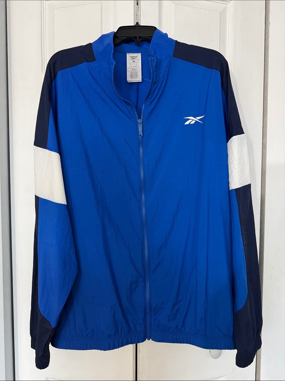 NWOT Reebok Vintage Blue & White Colorblock Liteweight Windbreaker  Track Jacket